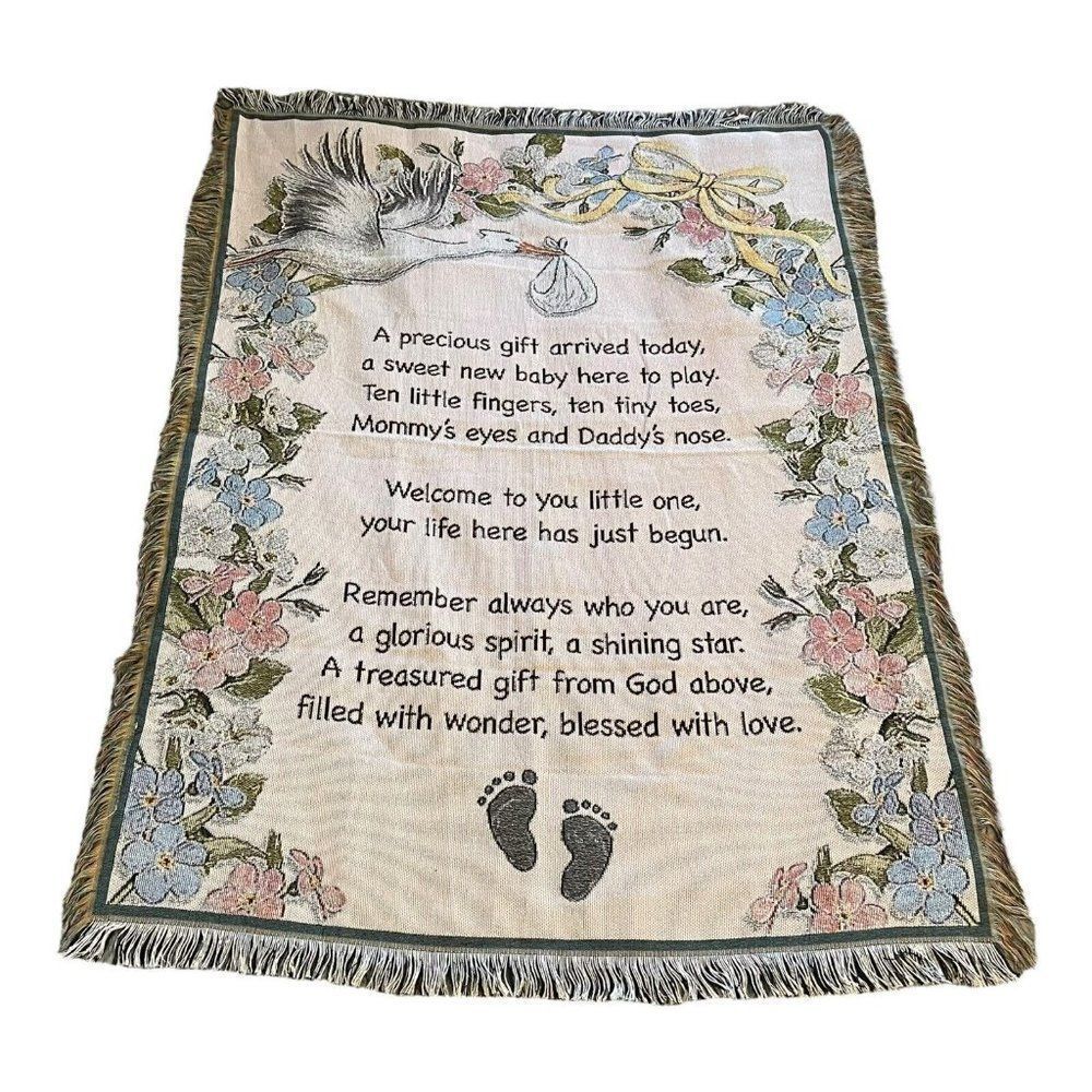 Baby Newborn Tapestry Throw Stork Nursery Shower Gift Blanket Wall Hanging 54"